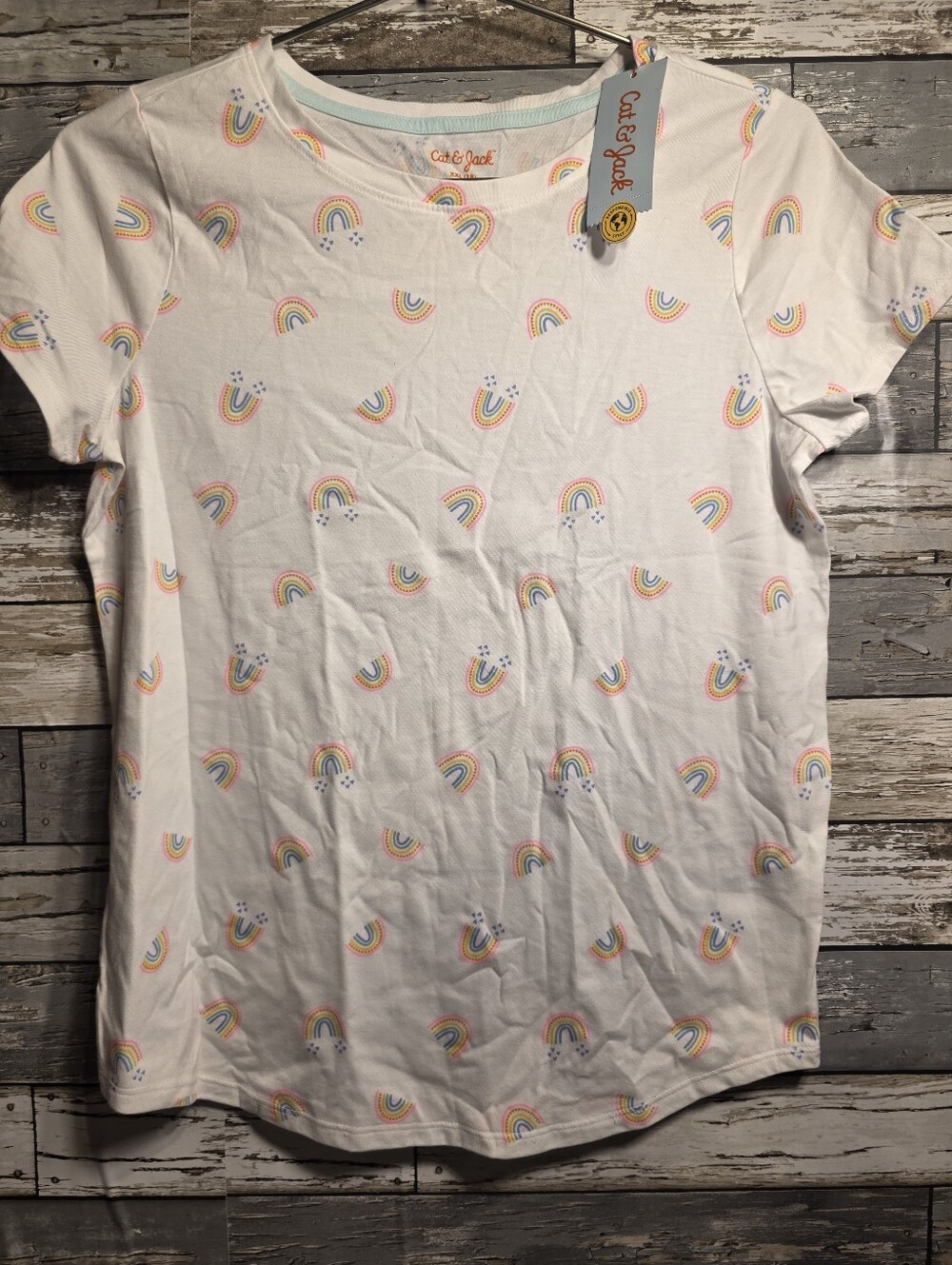 Cat & Jack White Tee with Pastel Rainbow Print